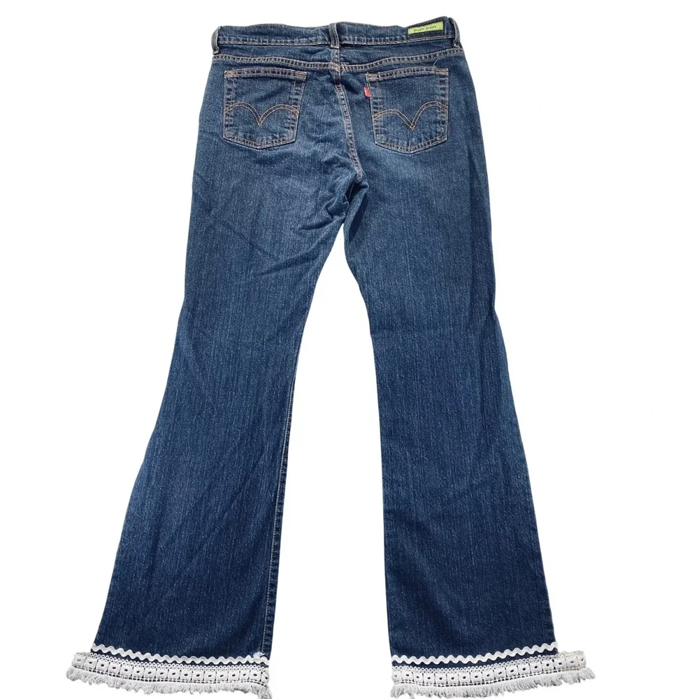 Levi's 515 Boot Cut Jeans Women's Size 10 L Blue Denim Crochet Fringe Accent‎